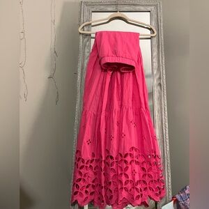 BOUTIQUE Hot pink eyelet detail maxi skirt size large